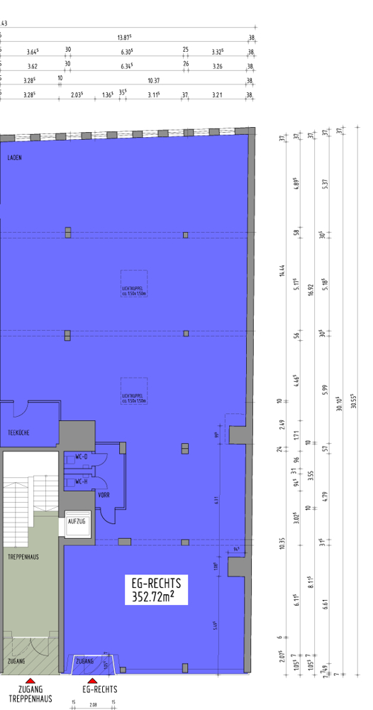Ausschnitt EG, Grundriss Einheit rechts Einzelhandel Passau