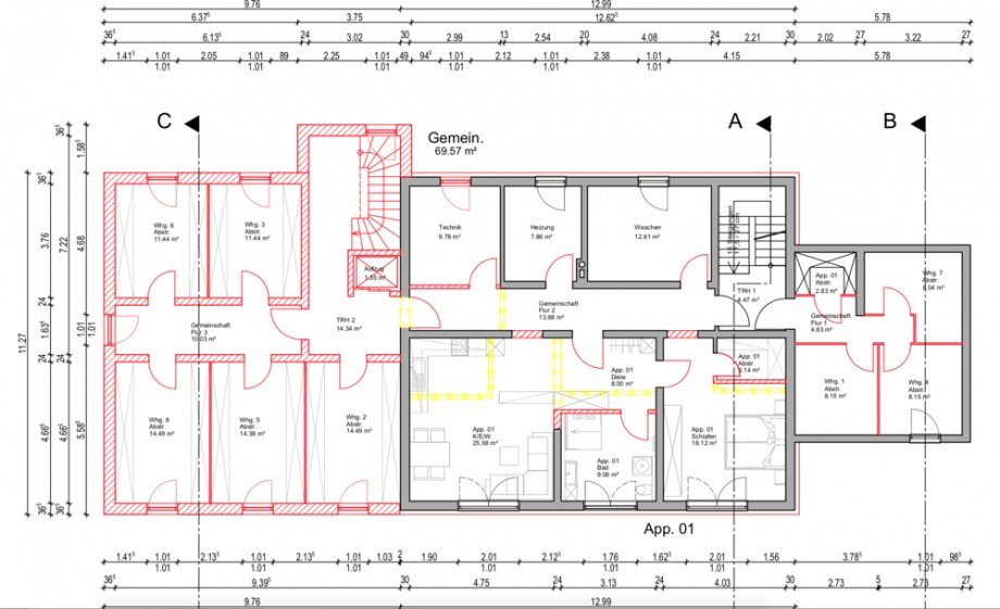 Grundriss UG Mehrfamilienhaus Bad F�ssing / Egglfing am Inn