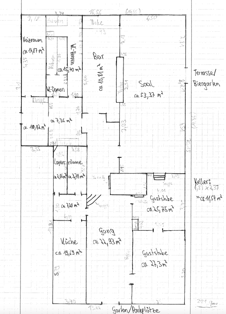 Grundriss Erdgeschoss Gastronomie und Wohnung Neureichenau