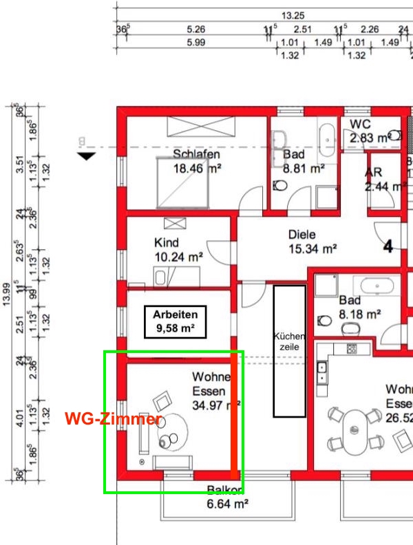 Grundriss WG 4 WG-Zimmer Etagenwohnung Passau