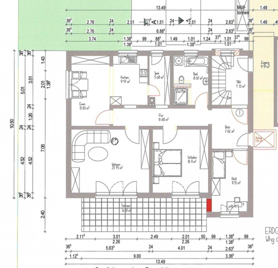 EG Grundriss Etagenwohnung Bad F�ssing