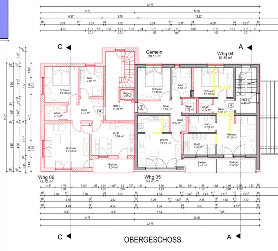 Grundriss OG Mehrfamilienhaus Bad F�ssing / Egglfing am Inn